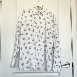 H&M White Cotton Botton Down Shirt with Tigers